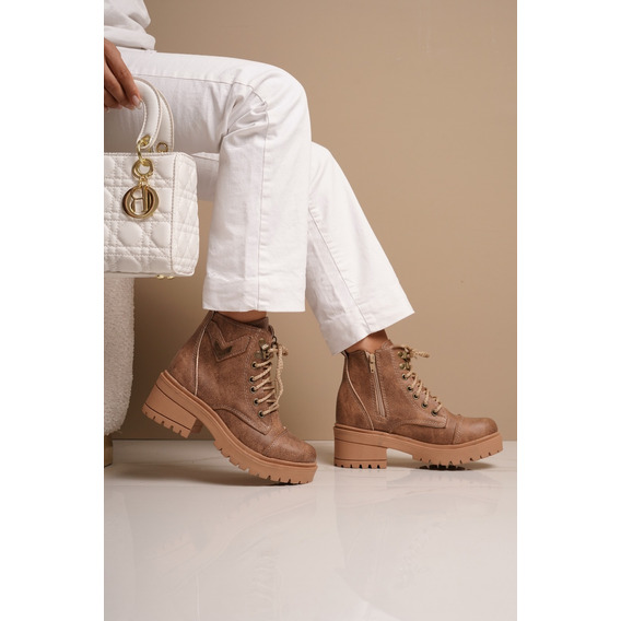 Bota Borcego Acordonado Tea Plataforma Diseño Moda Full