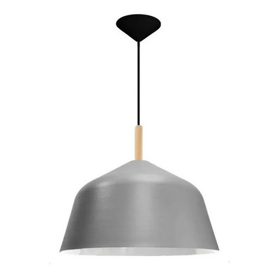 Colgante Campana 40cm Plata Con Madera Apto Led E27 Deco Fz