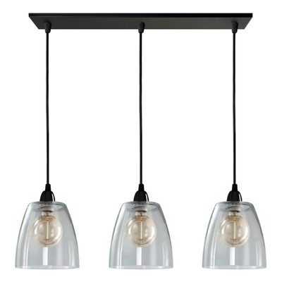 Colgante 3 Luces Vidrio Transparente Negro Vintage Apto Led