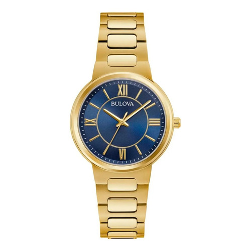 Reloj Bulova Mujer 97l265 Números Romanos Acero Dorado Color del fondo Azul
