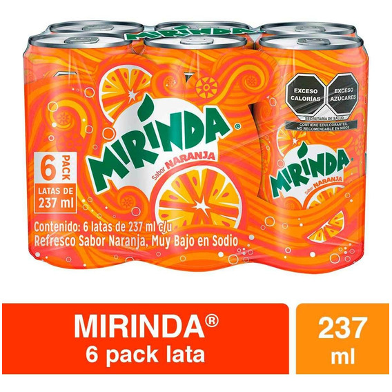 Pack X6 Refrescos Mirinda De Sabor Naranja En Lata 237Ml C/U