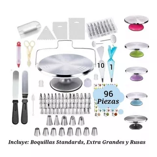 Kit De Reposteria 105 Piezas Acero Inoxidable Base Giratoria