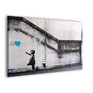 Cuadro Canvas Banksy Graffiti Street Art Niña Con Globo Azul Color Grises/azul Armazón Bastidor