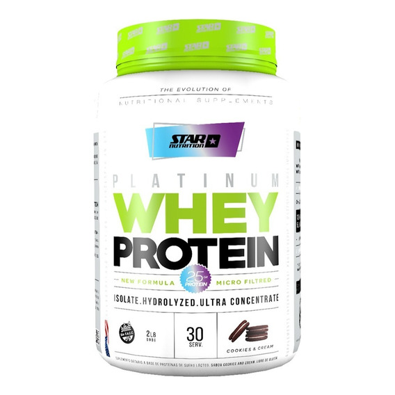 Star Nutrition Suplemento en Polvo Platinum Whey Protein Sabor Cookies and Cream en Pote de 907g