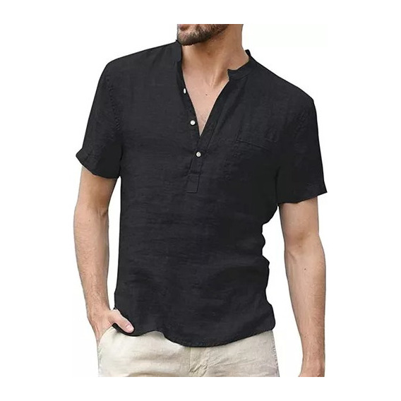 Camisa De Manga Corta Con Cuello Alzado Para Hombre