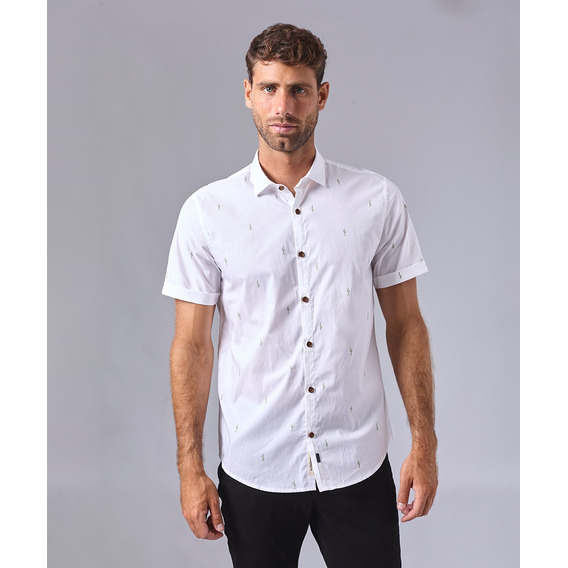 Mbo Camisa Mc Pechera Ojal Classic Fit Blanco Estampado