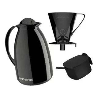 Kit Prático Para Café Garrafa + Açucareiro + Suporte Filtro Cor Preta