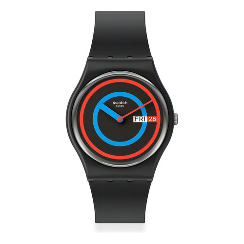 Reloj Swatch Circling Black De Silicona Negra Unisex Color De La Malla Negro Color Del Bisel Negro Color Del Fondo Negro