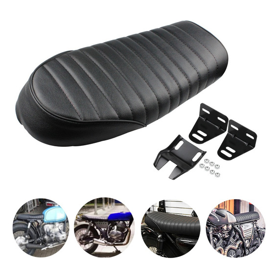 Asiento Plano Universal Moto Cafe Racer Scrambler Negro