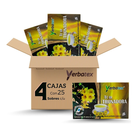 Pack 4 Té De Tronadora Caja Con 25 Sobres C/u Yerbatex