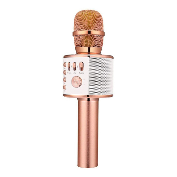 Micrófono Inalámbrico Bluetooth Karaoke Con Mezclador Bocina,DYTIMEEM D9007 Karaoke Micrófono,Soporte para tarjeta de memoria TF/Cable de audio de 3,5 mm, modo eco, 2600 mAh, Oro rosa