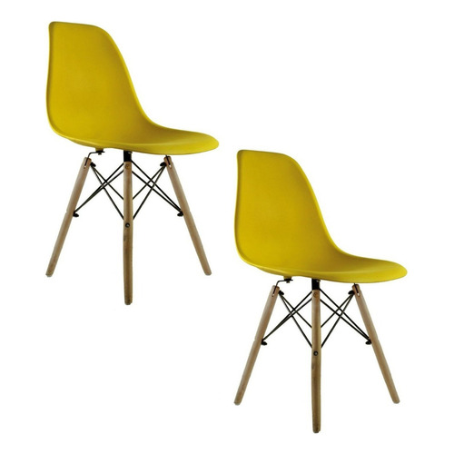 Set 2 Sillas Eames Mundo In Oslo Para Comedor Color De La Estructura De La Silla Amarillo Color Del Asiento Amarillo