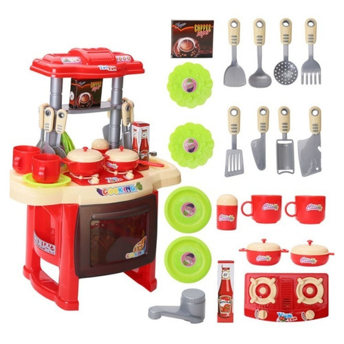 Cocinita Infantil Para Niñas Con Luz Y Sonido 24 Piezas Color Rojo