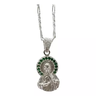 Dije De San Judas Tadeo En Plata Ley.925 Verde