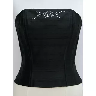 Corset Shangtung Negro Con Piedras Swarovsky En Escote