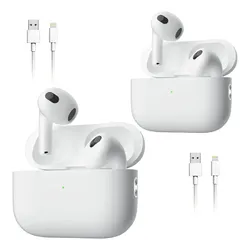 2 Pares Audífonos Semi-in-ear Bluetooth, Conexión Automática al Celulares, Tablets y Laptops, Resistente al Agua y Polvo IP55, Ergonomía, Estuche de Carga Gran Capacidad, Marca MVPSMART R60G Blanco