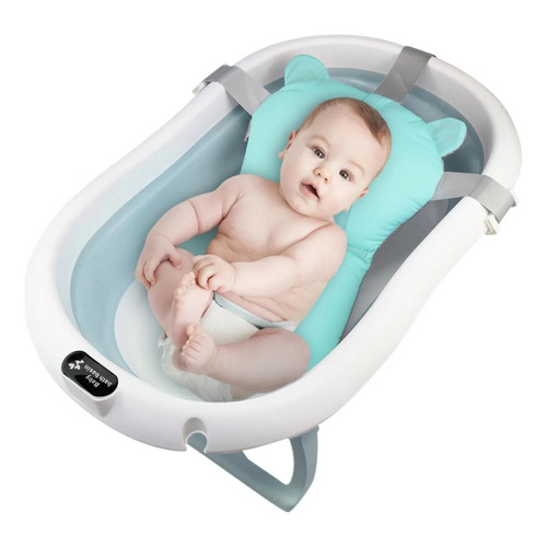 Nap- Tina Plegable Para Bebé + Cojín Antideslizante Color Azul Claro Liso