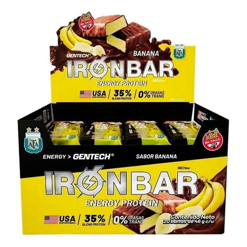 Suplemento en barra Gentech  Iron Bar proteína sabor banana en caja pack x 20 u