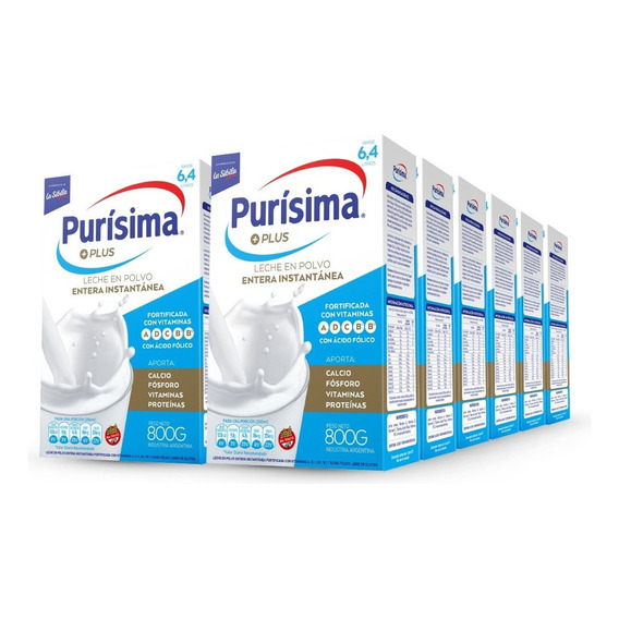 Leche En Polvo Purisma Plus Entera 800 Grs X 12 Unidades