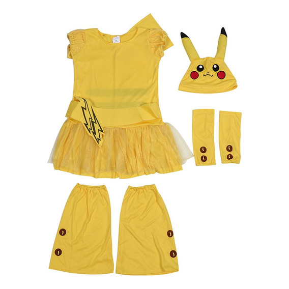 Lindo Traje De Falda De Pikachu Para Niños, Juego De 4 Pieza