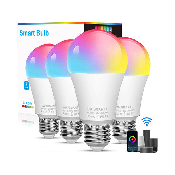 4 Pcs Foco Led Inteligentes Wifi Rgbcw Control Remoto De Cozylife App Y Control Voz 2.4g Wifi & Bluetooth Bombilla Inteligente Multicolor E27 9w 110v-130v Compatible Con Alexa Google Siri Android Ios