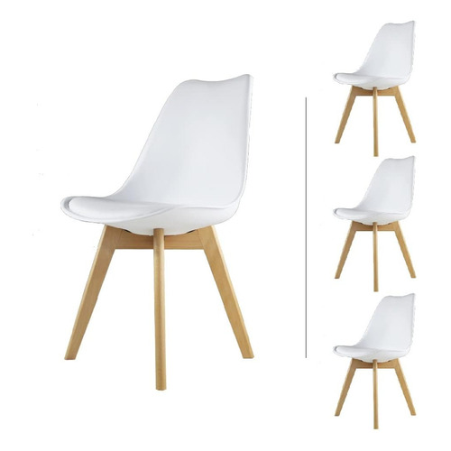 Set De 4 Sillas Acojinadas De Vinipiel, Elegantes Y Cómodas Color de la estructura de la silla Blanco Color del asiento Blanco Diseño de la tela Blanco