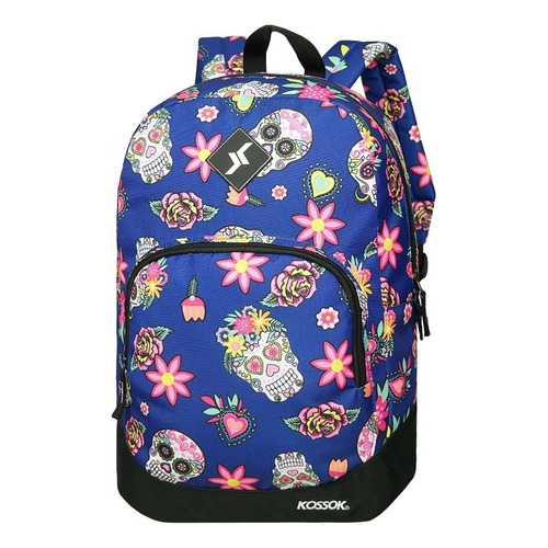 Mochila Kossok Emiro Color Azul-calaveras Diseño De La Tela Dibujada