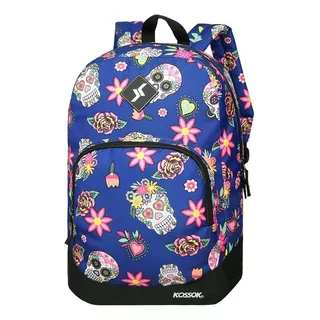 Mochila Kossok Emiro Color Azul-calaveras Diseño De La Tela Dibujada