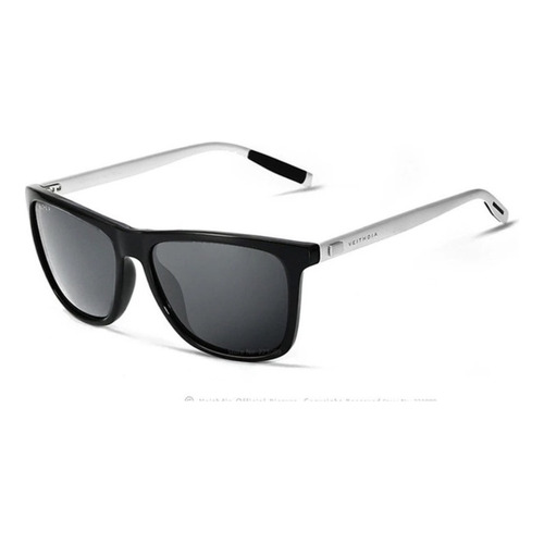 Lentes De Sol Hombre Polarizados Uv 6108 A Color De La Lente Negro Con Patas Color Plata Color De La Varilla Plateado Color Del Armazón Negro