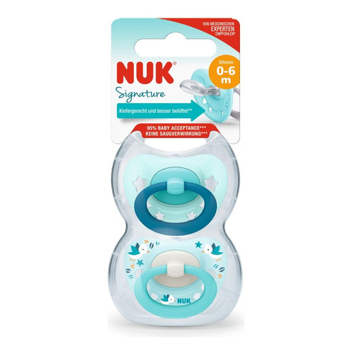 Chupetes Nuk Signature 0-6m. X 2unid. Estuche P/esterilizar Nombre Del Diseño Signature Color Azul Período De Edad 0-6 Meses