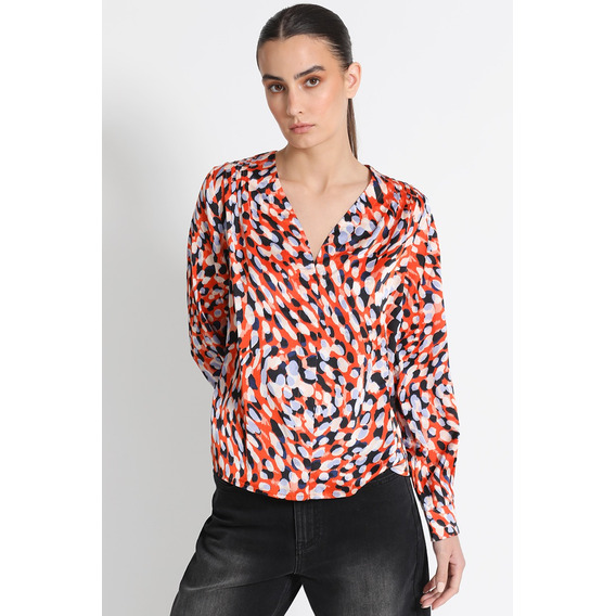 Blusa Camisera Estampado Naranjo Liola