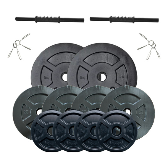 Kit 24 Set 2 Mancuernas + 24 Kg. Discos Pvc Color Negro