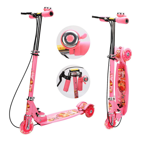 Scooter Patinete Plegable Niños Ajustables Con Led Ruedas Color Rosa