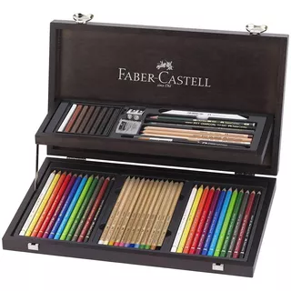 Estojo Faber-castell Em Madeira Wengé Com 53 Itens