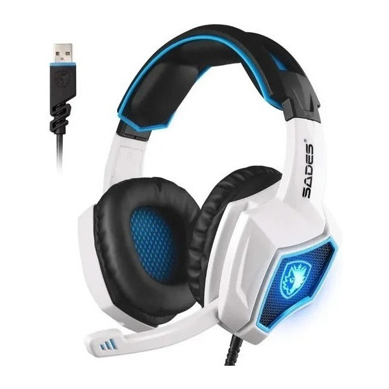 Auricular Gamer Sades Spirit Wolf 3.5 Usb Pc Bco-azul