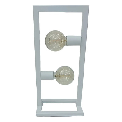 Lampara De Mesa Rectangular Industrial Minimalista 2 Luces Blanco