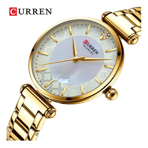 Relojes elegantes de cuarzo inoxidable Curren para mujer, correa de color dorado