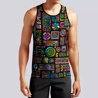 Playera Sizada Tank Top Símbolos Mayas Colores 341