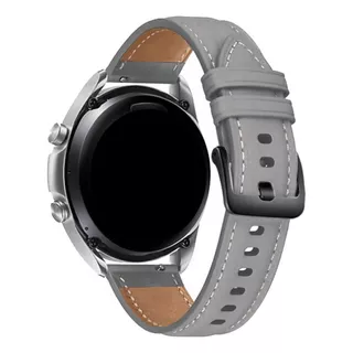 Pulseira 22mm Couro Padrão Para Samsung Galaxy Watch 3 45mm Cor Cinza