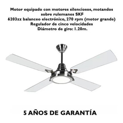 Ventilador De Techo Acero 4 Palas Transparente Y Led 18w Tg