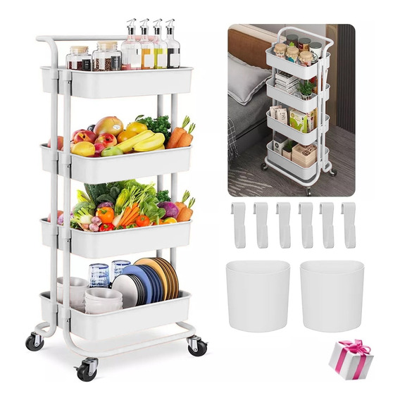 Carrito Organizador Multiusos 4 Niveles Con 360 Metal Ruedas