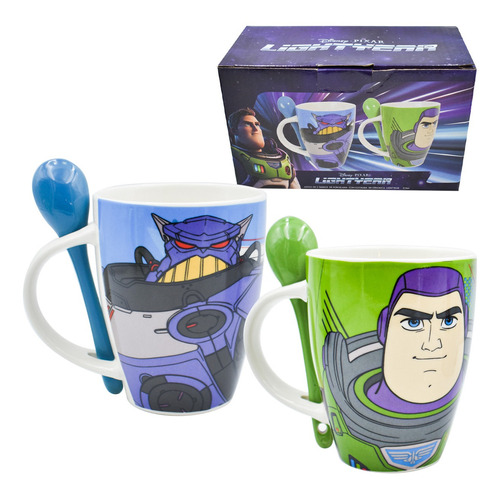 2 Tazas Para Café Disney Buzz Lightyear Porcelana C Cucharas