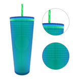 Termo Tumbler Vaso Studded Plastico Popote 700 Ml Colores Color Verde/azul Jelly Plano
