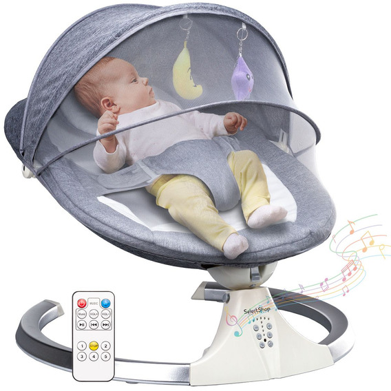 Mecedora Electrica Para Bebe Moises Cuna Columpio Mosquitero Color Gris