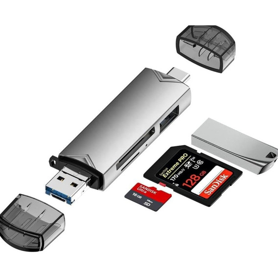 Adaptador lector de tarjetas de memoria USB-C USB SD Tf de color gris claro