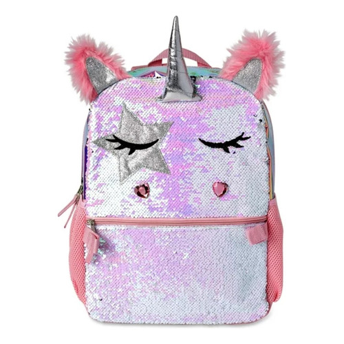 Mochila Escolar Unicornio Rosa C/ Lonchera Niñas 43 Cm *sk Diseño De La Tela Lentejuela