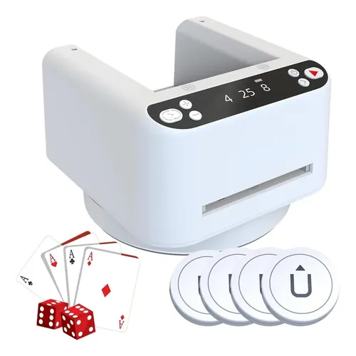 Máquina 2 En 1 Barajadora Y Repartidora De Cartas Con Mando Inalámbrico, Giratoria 360°, Recargable Para UNO Y Póker