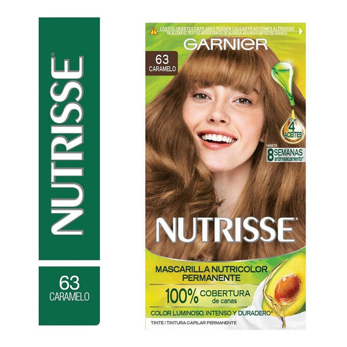 Kit Tinta Garnier  Nutrisse regular clasico Mascarilla nutricolor permanente tono 63 caramelo para cabello