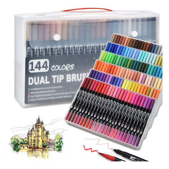 144 Colores Plumones Doble Punta Pencil, Laspang Marcadores A Base De Agua No Toxico Para Niños Adultos