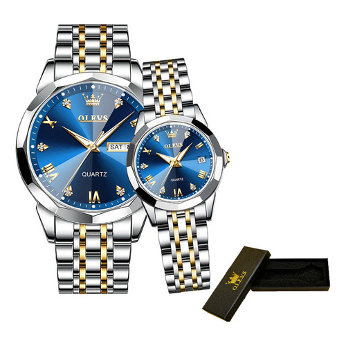 Relojes Olevs Con 2 Piezas De Diamantes Luminosos Para Parej Color De La Correa Silver Golden Blue